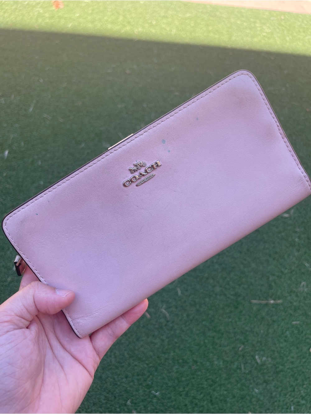 Coach Blush Pink Leather Zip-Around Wallet with Logo Hardware